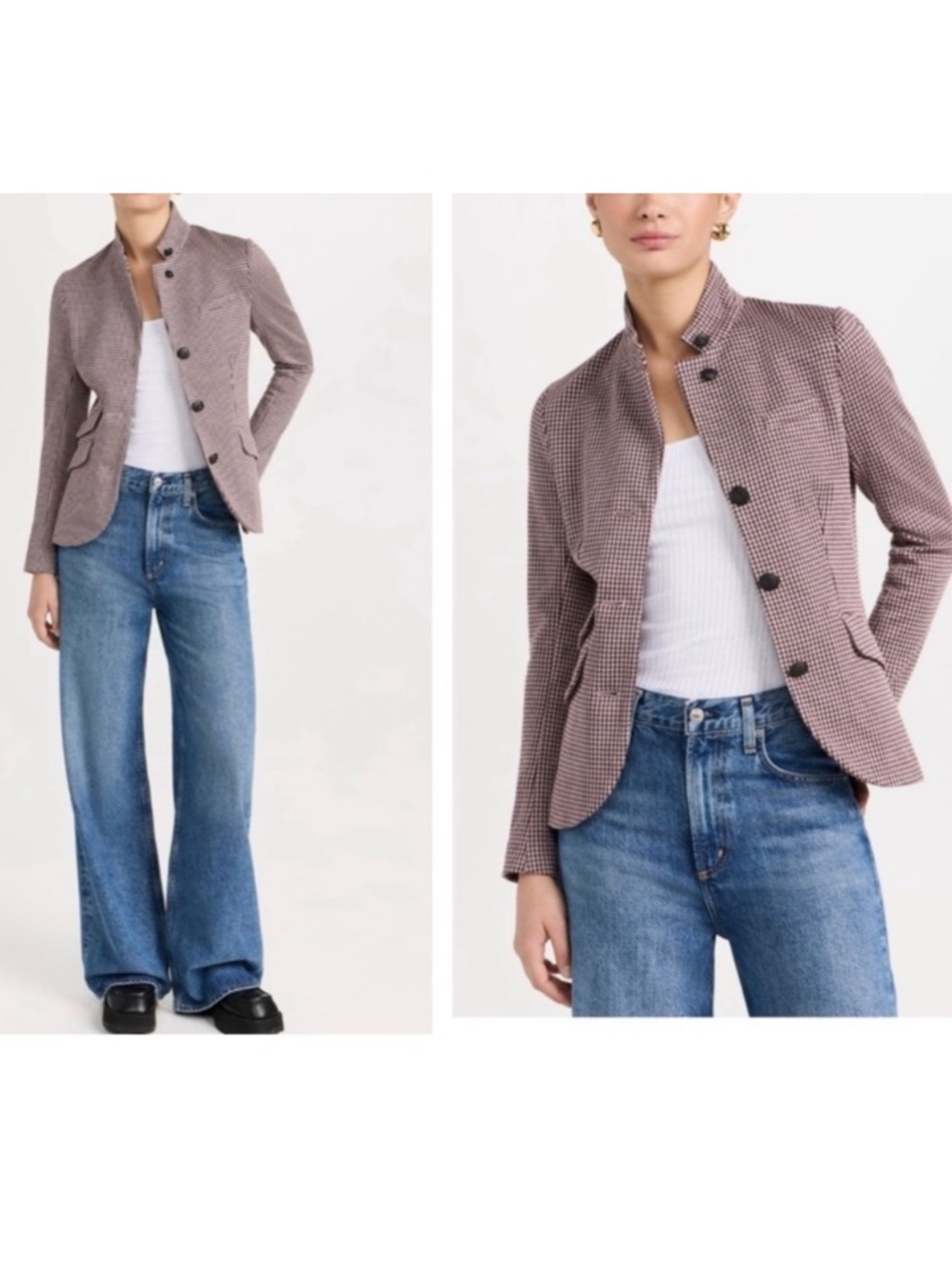 RAG & BONE Slade Houndstooth Italian Plaid Blazer Jacket Size 4 Pink/Burgundy